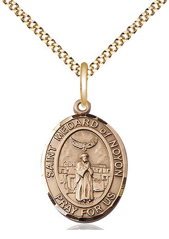 Extel Medium Oval 14kt Gold Filled St. Medard of Noyon Pendant with 18" chain, Made in USA