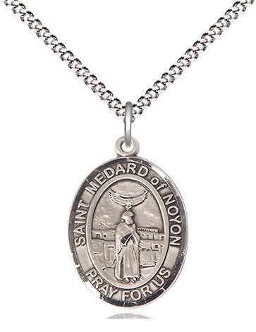Extel Medium Oval Pewter St. Medard of Noyon Pendant with 18" chain, Made in USA