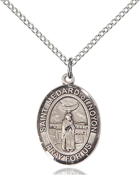 Extel Medium Oval Sterling Silver St. Medard of Noyon Pendant with 18" chain, Made in USA