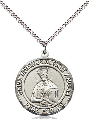 Extel Medium Round Pewter St. Edmund of East Anglia Medal Pendant Necklace with 18" Chain, Made in USA