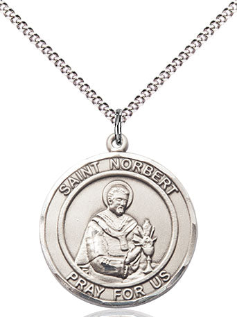 Extel Medium Round Pewter St. Norbert of Xanten Medal Pendant Necklace with 18" Chain, Made in USA