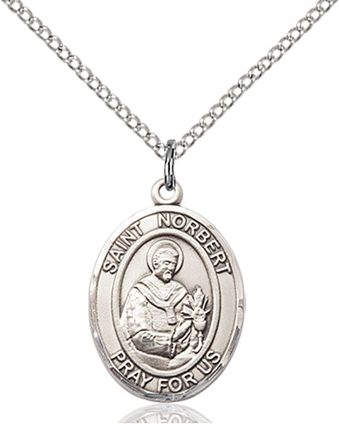 Extel Medium Oval Sterling Silver St. Norbert of Xanten Pendant with 18" chain, Made in USA
