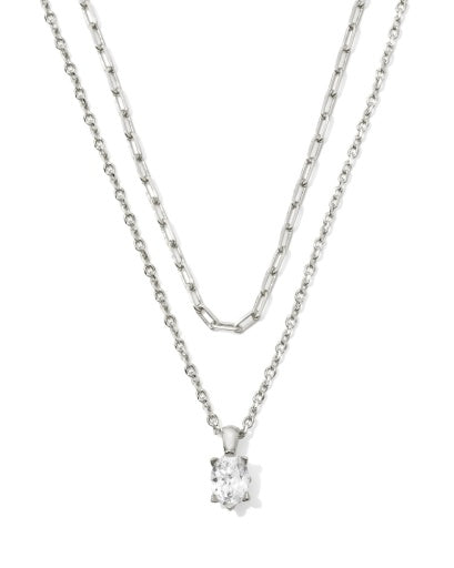 CAILIN MULTI STRAND NECKLACE SILVER WHITE CRYSTAL