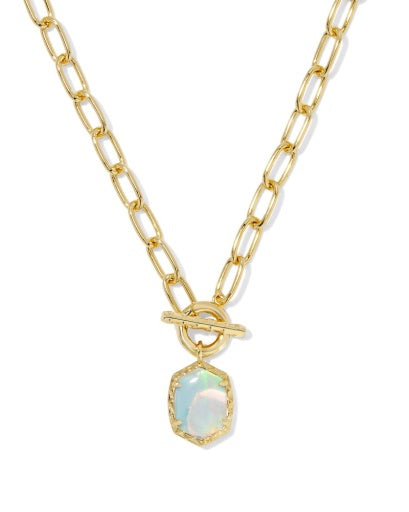 DAPHNE LINK AND CHAIN NECKLACE GOLD WHITE OPALESCENT RESIN