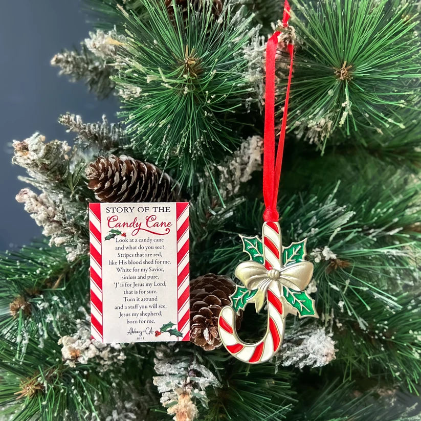 SE CANDY CANE ORNAMENT ON RED RIBBON GIFT BOX W/CA