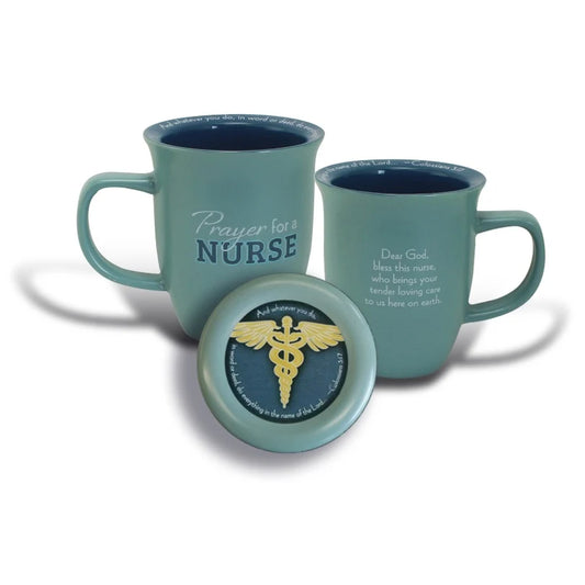 BLUE NURSE PRAYER MUG & COASTR SET BOXED