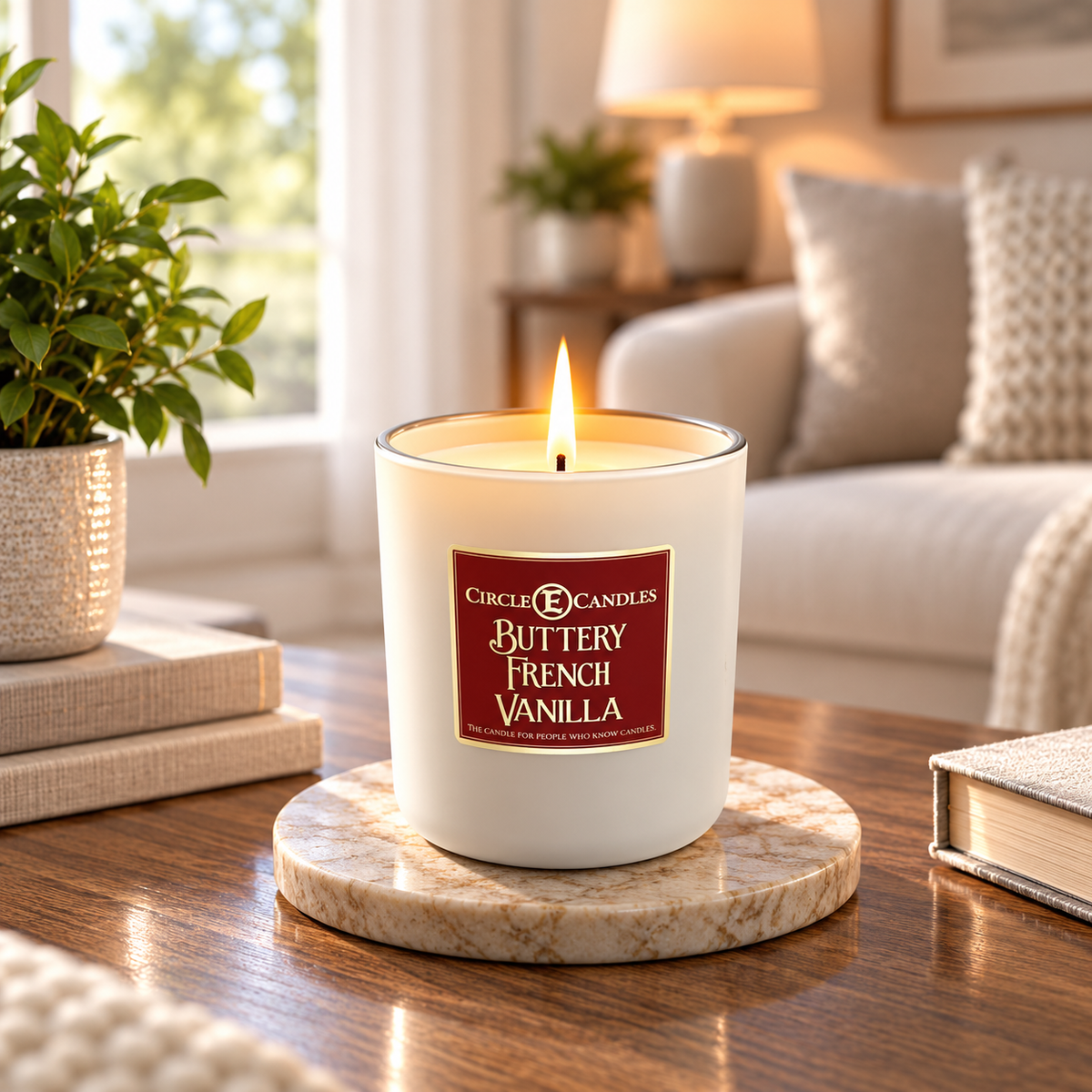 Circle E Candles, Buttery French Vanilla Scent, Medium Size Jar Candle, 7oz – Warm Sweet Bakery Home Fragrance, Rich Creamy Vanilla Candle, Made in USA