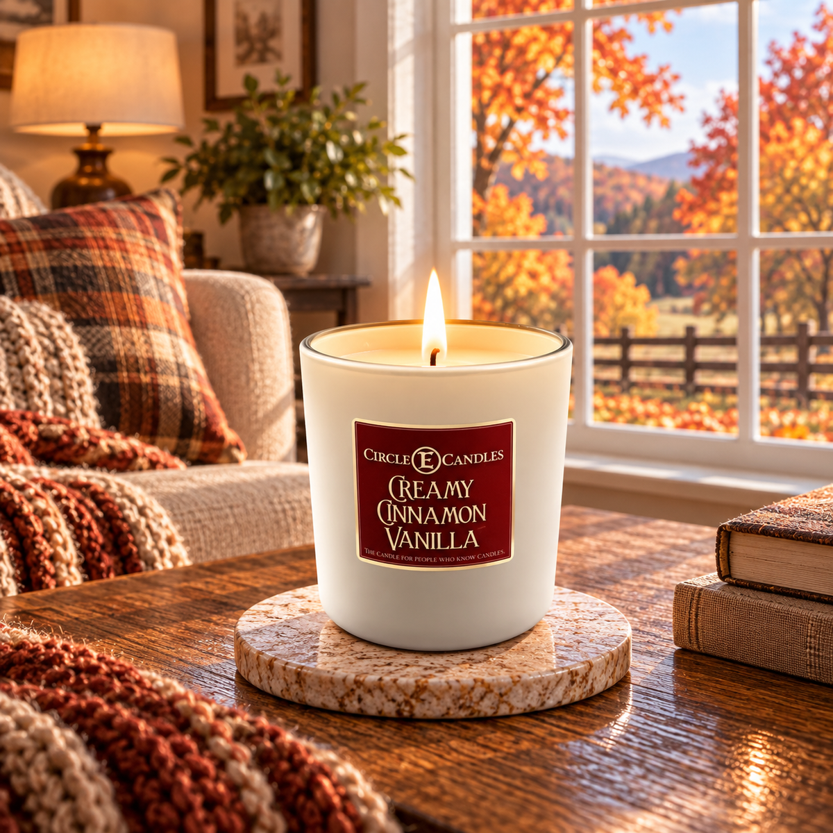 Circle E Candles, Creamy Cinnamon Vanilla Scent, Medium Size Jar Candle, 7oz – Warm Spiced Vanilla Home Fragrance, Sweet Bakery-Inspired Candle, Made in USA