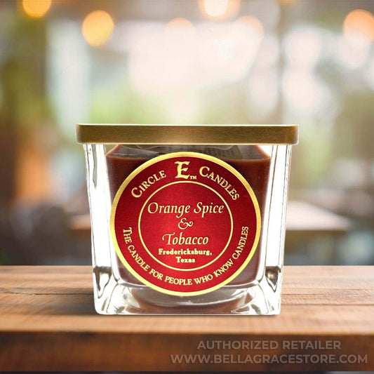 Circle E Candles, Orange Spice and Tobacco Scent, Small Size Jar Candle, 8oz, 1 Wick