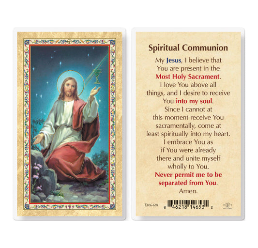 Spiritual Communion Gold-Stamped Laminated Catholic Prayer Holy Card, Single Card