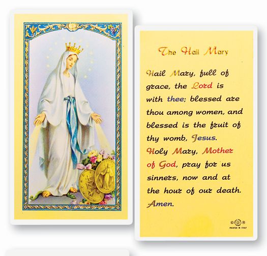 Hail Mary Laminated Catholic Prayer Holy Card with Prayer on Back, Single Card