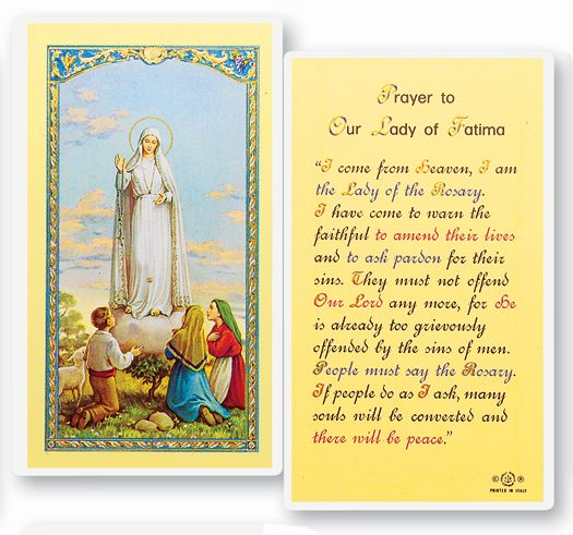 Our Lady of Fatima Laminated Catholic Prayer Holy Card, Single Card
