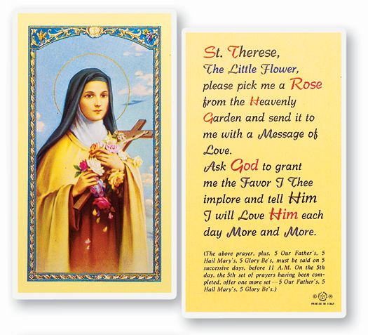 Saint Therese Pick Me a Rose Laminated Catholic Prayer Holy Card, Single Card