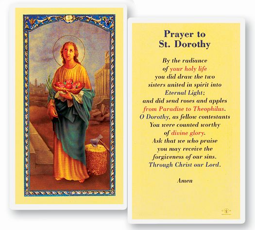Saint Dorothy Laminated Catholic Prayer Holy Card with Prayer on Back, Single Card