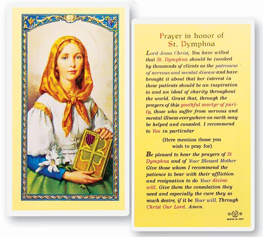 Saint Dymphna Laminated Catholic Prayer Holy Card, Single Card