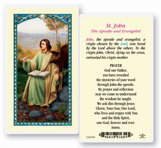 Saint John The Evangelist Laminated Catholic Prayer Holy Card, Single Card
