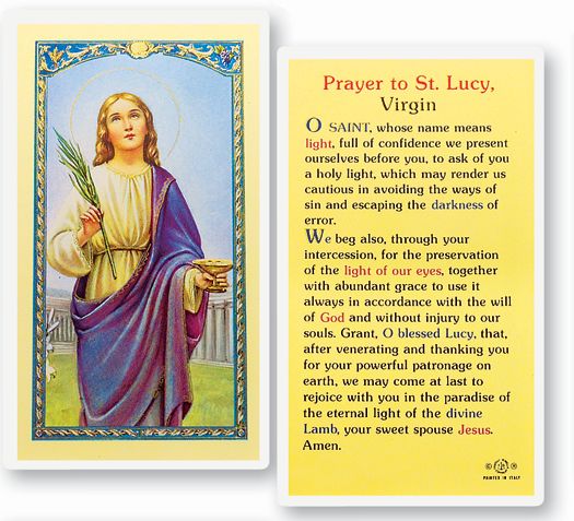 Saint Lucy Laminated Catholic Prayer Holy Card, Single Card