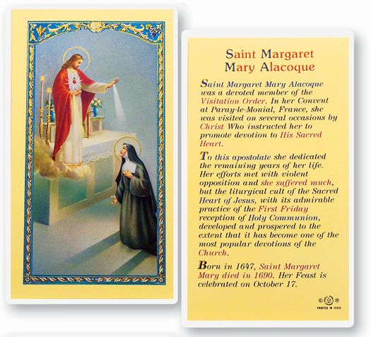 Saint Margaret Mary Alacoque Laminated Catholic Prayer Holy Card with Prayer on Back, Single Card