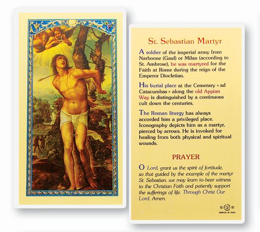 Saint Sebastian Martyr's Prayer Laminated Catholic Prayer Holy Card with Prayer on Back, Single Card