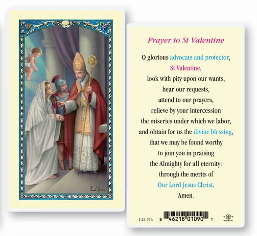 Saint Valentine Laminated Catholic Prayer Holy Card, Single Card