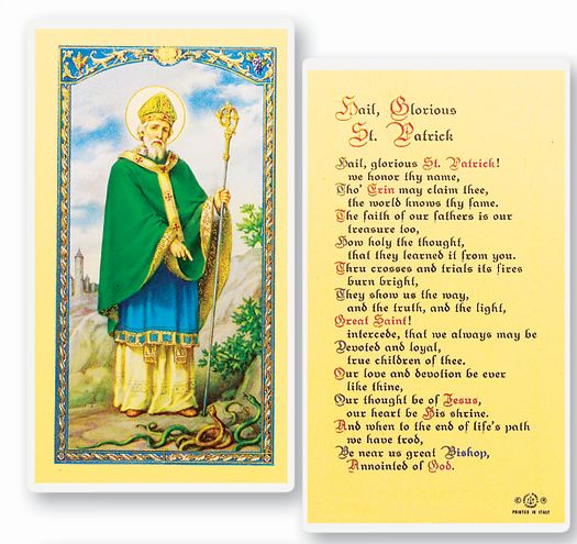 Saint Patrick Laminated Catholic Prayer Holy Card, Single Card