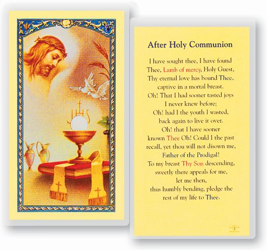 Holy Communion Prayer After Laminated Catholic Card, Single Card