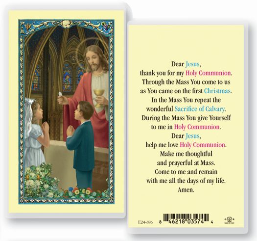 First Communion Laminated Catholic Prayer Holy Card, Single Card