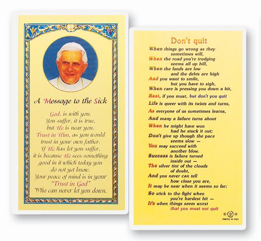 Message to the Sick Laminated Catholic Prayer Holy Card, Single Card