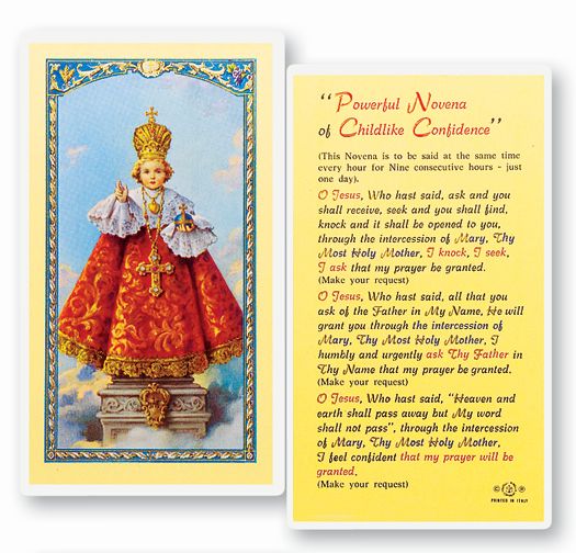 Infant of Prague Novena Laminated Catholic Prayer Holy Card, Single Card