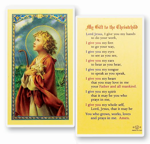 My Gift to The Christ Child Laminated Catholic Prayer Holy Card, Single Card