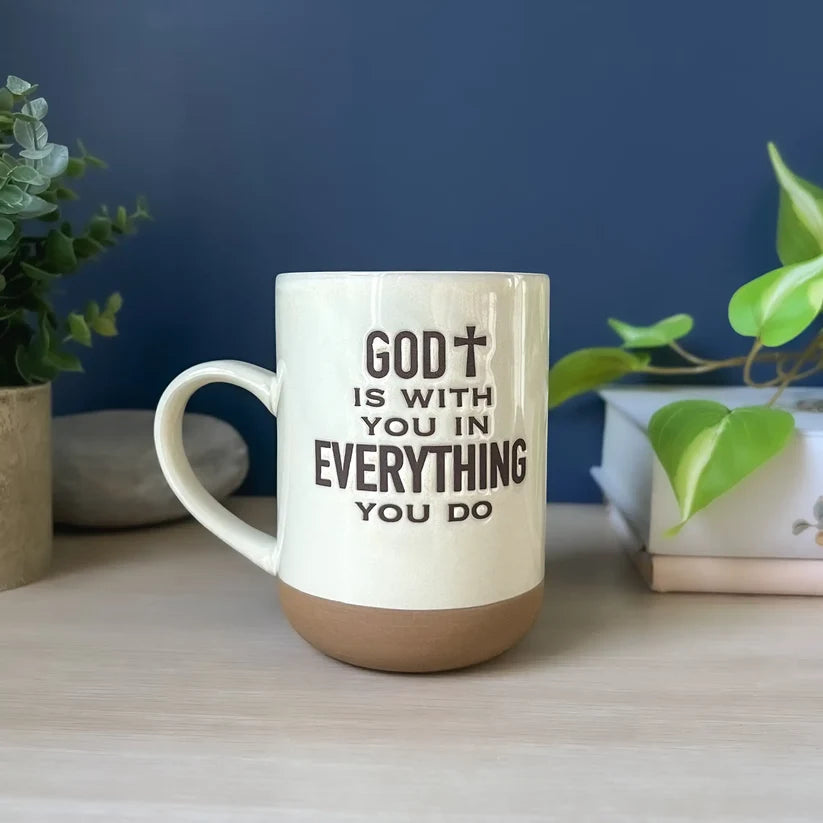 GOD IS WITH YOU POTTERY MUG BOXED, 18 OZ