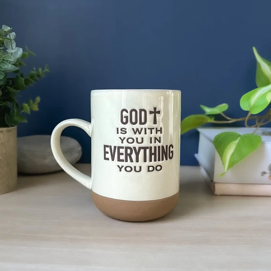 GOD IS WITH YOU POTTERY MUG BOXED, 18 OZ