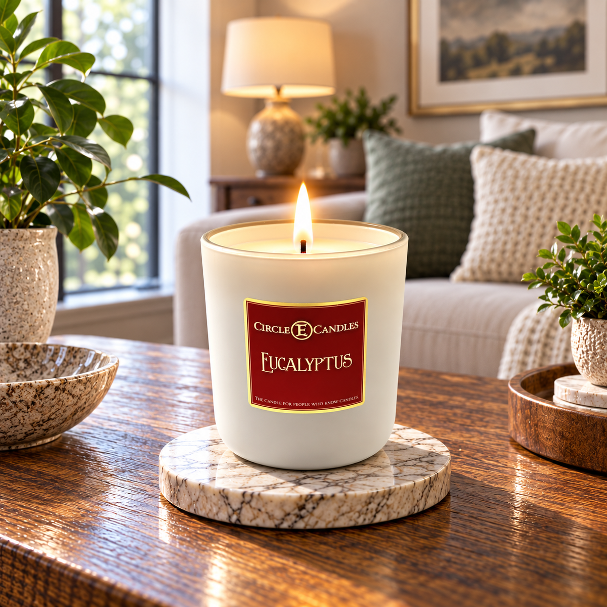 Circle E Candles, Eucalyptus Scent, Medium Size Jar Candle, 14oz – Relaxing Aromatherapy Home Fragrance, Clean Fresh Spa-Inspired Scented Candle, Made in USA