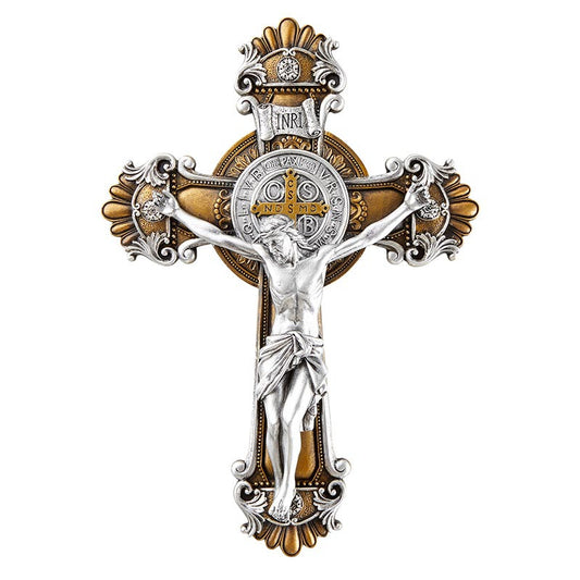 Wall Crucifix-Two-Tone Saint Benedict Ornate