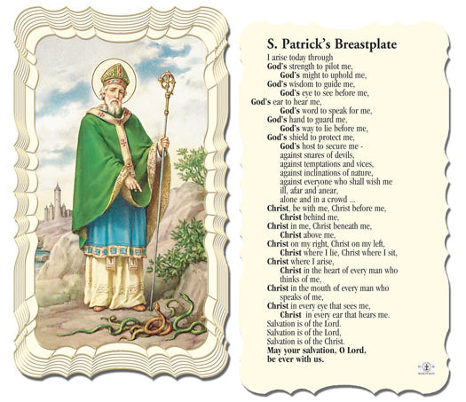 Saint Patrick's Breastplate Catholic Prayer Holy Card with Prayer on Back, Single Card