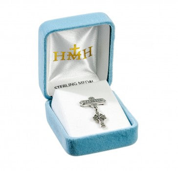 Extel Sterling Silver Baby Irish Celtic Cross Godchild Pin
