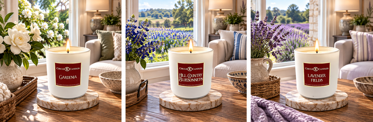 Circle E Candles, Hill Country Bluebonnets Scent, Medium Size Jar Candle, 14oz – Fresh Wildflower Home Fragrance, Soft Blooming Floral Candle, Made in USA