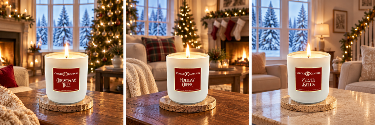 Circle E Candles, Holiday Cheer Scent, Medium Size Jar Candle, 14oz – Warm Festive Winter Home Fragrance, Bright Seasonal Scented Candle, Made in USA