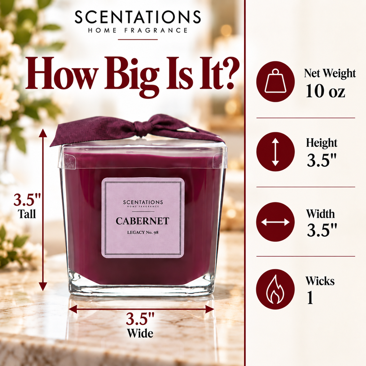 Scentations Cabernet Scented Candle, Square Glass, 10 oz