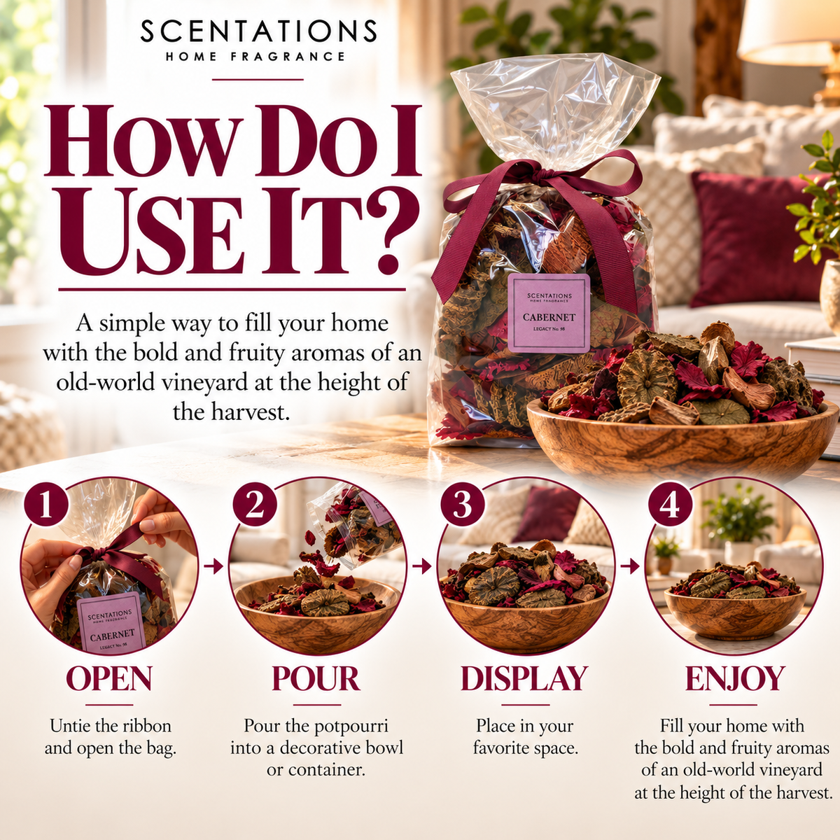 Scentations Potpourri - Cabernet Legacy No. 28 Scent, 8 oz Bag