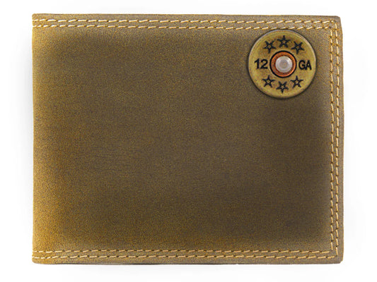 Shotshell Vintage Tan Leather Bifold Wallet for Men