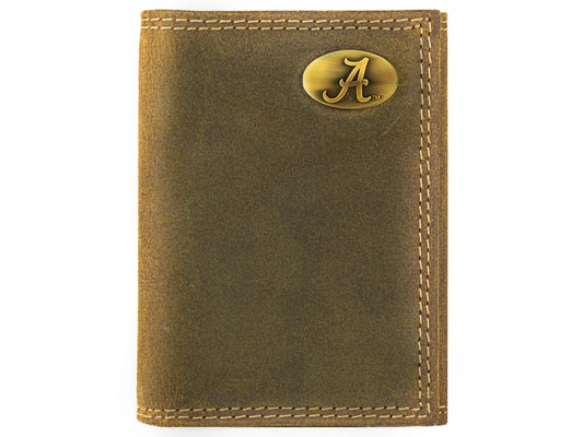 Alabama Crimson Tide Vintage Tan Leather Trifold Wallet