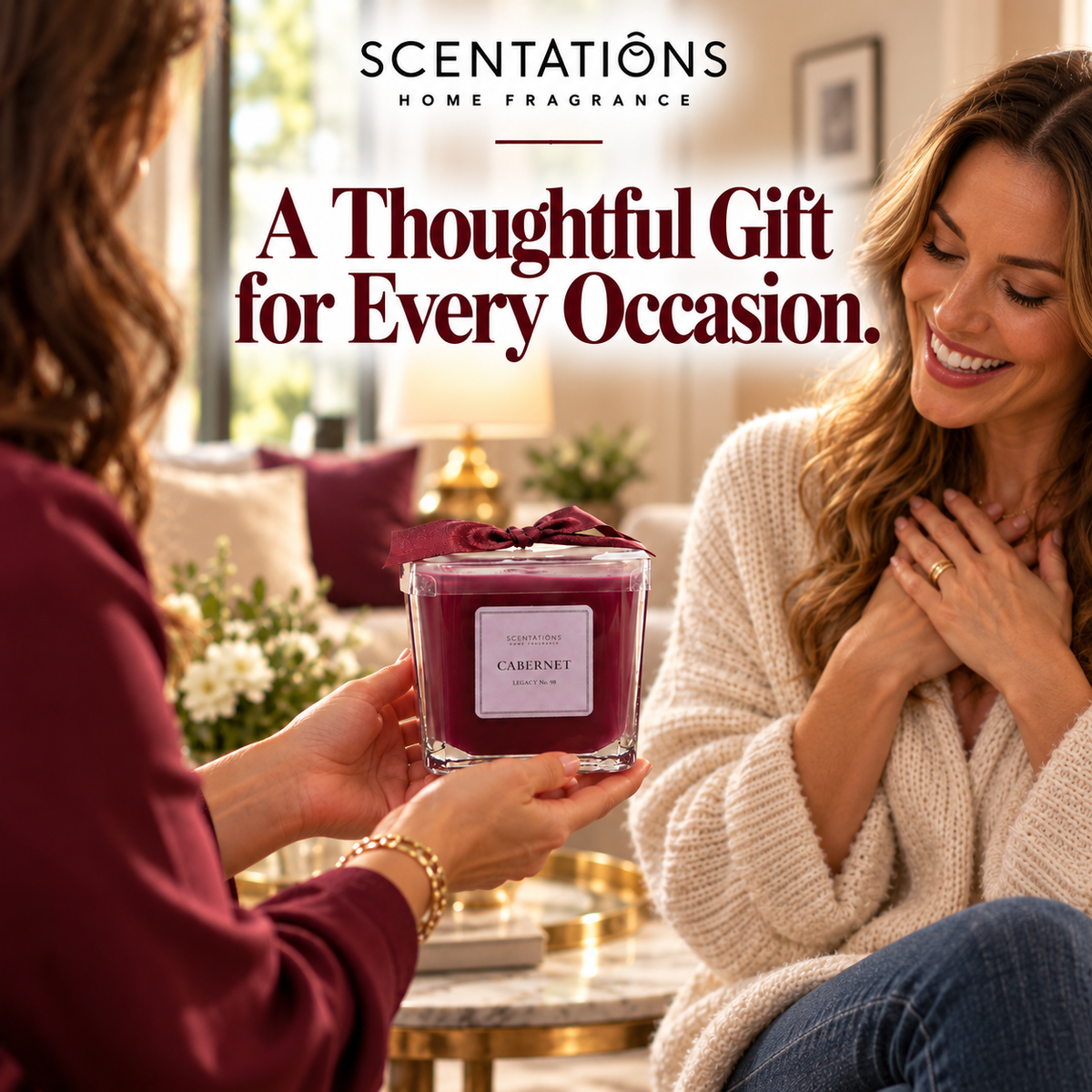 Scentations Cabernet Scented Candle, Square Glass, 10 oz