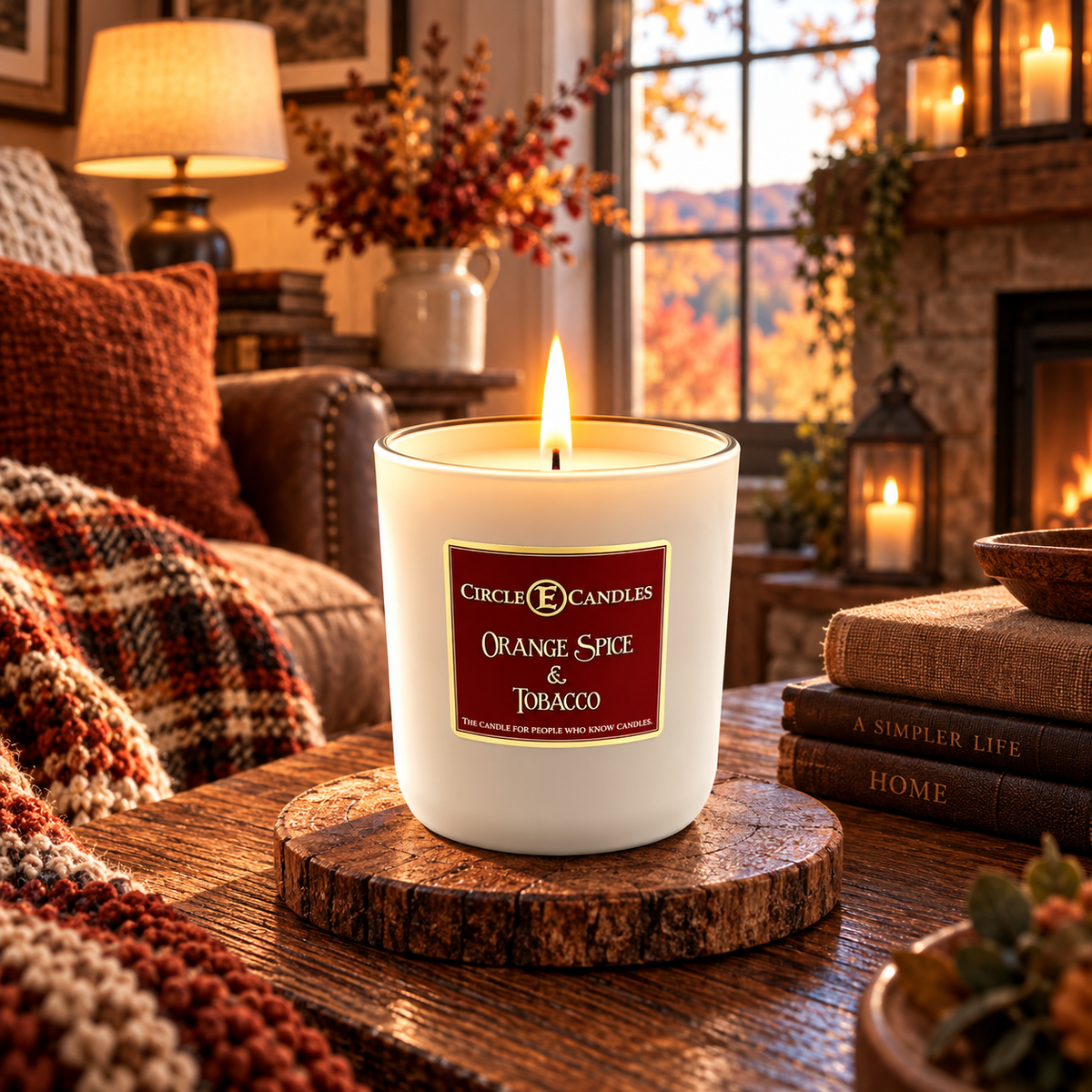 Circle E Candles, Orange Spice and Tobacco Scent, Medium Size Jar Candle, 7oz – Warm Spiced Citrus Home Fragrance, Rich Smoky Aromatic Candle, Made in USA