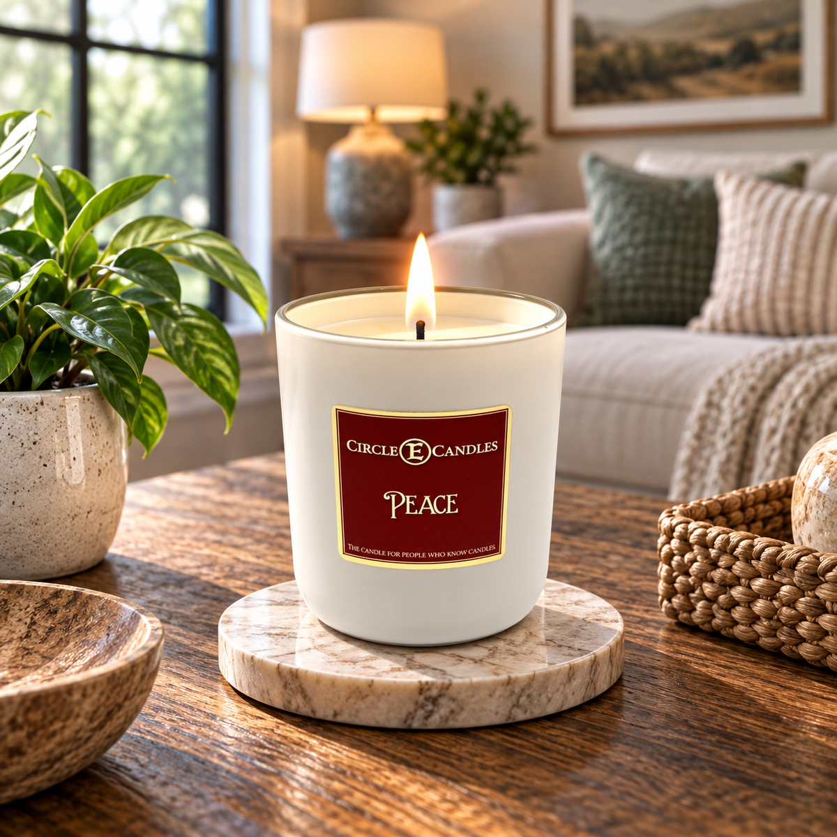 Circle E Candles, Peace Scent, Medium Size Jar Candle, 14oz – Calming Aromatherapy Candle, Soft Serene Home Fragrance for Relaxation, Made in USA