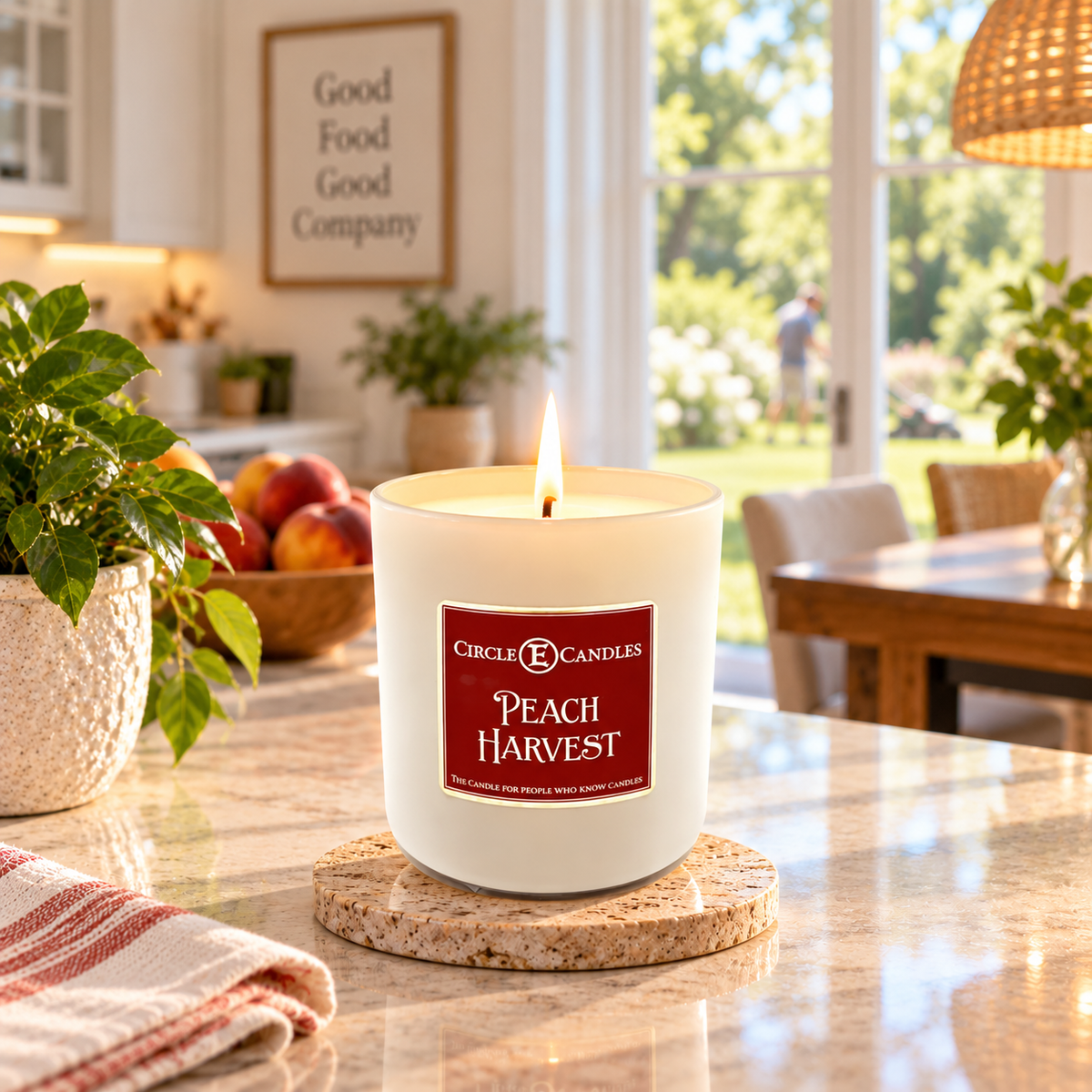 Circle E Candles, Peach Harvest Scent, Medium Size Jar Candle, 7oz – Sweet Juicy Fruity Home Fragrance, Fresh Orchard-Inspired Candle, Made in USA