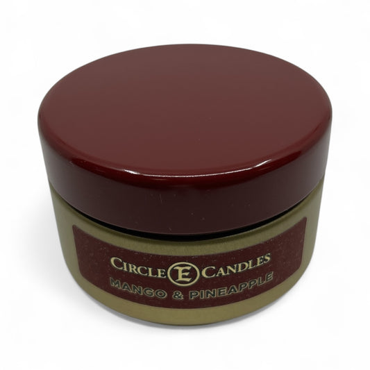 Circle E Candles, Mango & Pineapple Scent, Extra Small Size Travel Tin Candle, 4oz, 1 Wick