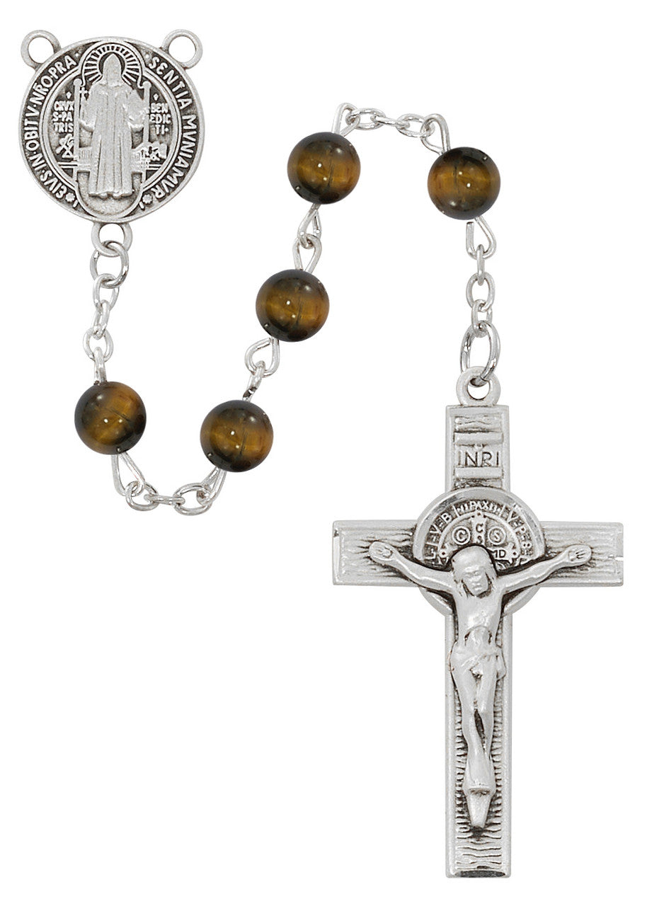 ROSARY SS TIGER EYE ST. BENEDICT RSR