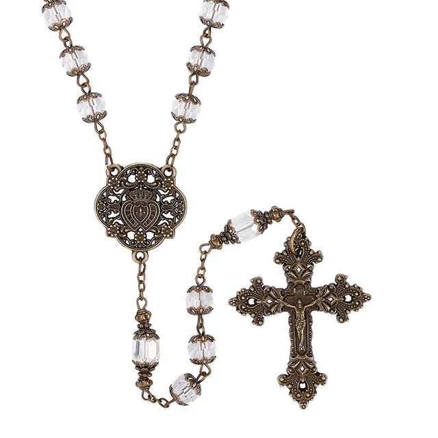 CRYSTAL TWIN HRTS ROSARY