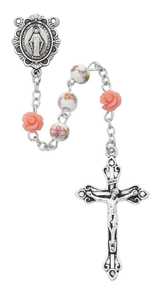 6MM PINK FLOWER ROSARY